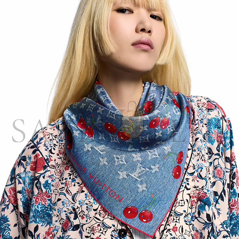LOUIS VUITTON SCARF MURAKAMI LV X TM DENIM CERISE SQUARE 90 M96389 (90*90cm)